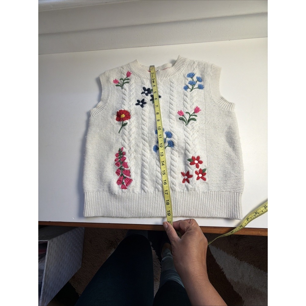 Boden Cream Floral Embroidered Sleeveless Sweater Vest XS Wool Alpaca - Picture 7 of 7